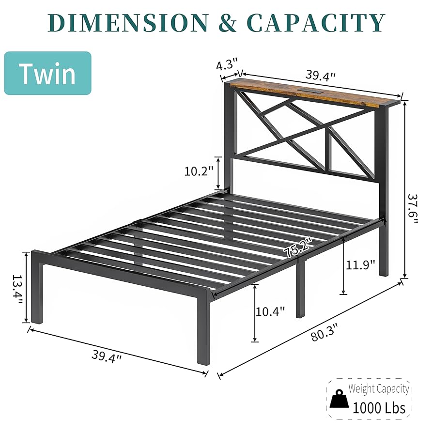 Amazon.com: ChicZhiNest Twin Size Black Metal Bed Frame with